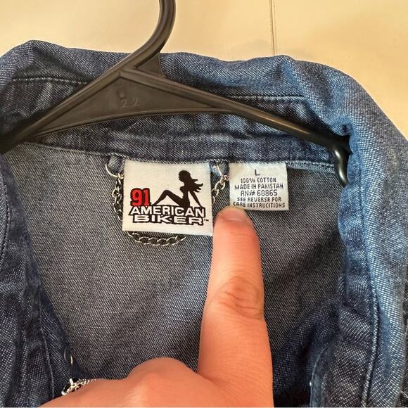 91 American Biker Vintage Denim Jean Vest Size L Bikercore Riding Motorcycles - Picture 3 of 6